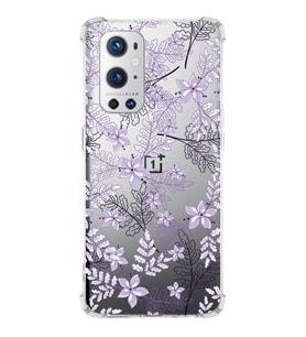 PrintiFy OnePlus 9 Pro Uyumlu Köşe Korumalı Floral Lila Tasarımlı Şeffaf Silikon Kılıf