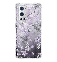 PrintiFy OnePlus 9 Pro Uyumlu Köşe Korumalı Floral Lila Tasarımlı Şeffaf Silikon Kılıf