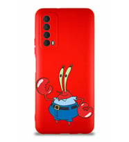 Huawei Y7A Soft Premier Kapak Bay Yengeç Tasarımlı Silikon Kılıf - Kırmızı (Şeffaf)