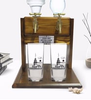 BK Gift Kişiye Özel Renkli Baskılı Kız Kulesi Tasarımlı İkili Rakı Bardağı ve Çift Musluklu Doğal Ahşap Rakı Standı-3 (Model 1)