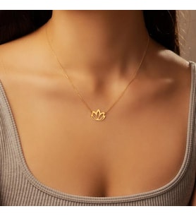 Kişiye Özel 925 Ayar Gümüş Lotus Çiçeği Kolye (Gold)