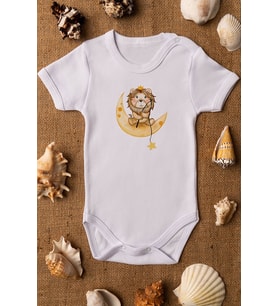 Unisex Bebek Aslan Baskılı Beyaz Çıtçıtlı Body