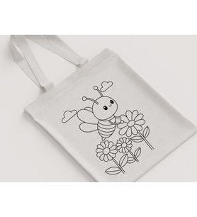 Arı ve Çiçek Desenli Çocuk Omuz Çantası Hediyelik Boyanabilir Ham Bez Çanta