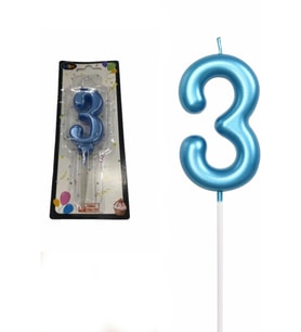 3 YAŞ PARLAK AÇIK MAVİ ŞIK MUM 12 CM