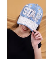 STAR Baskı Kadın Kot Şapka (Mavi)
