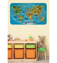 Eğitici Dünya Haritası Dünya Atlası Çocuk Ve Bebek Odası Duvar Sticker -60x105-3808