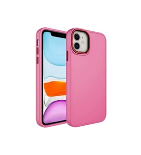Apple iPhone 11 Uyumlu Kılıf Metal Çerçeve ve Buton Tasarımlı Silikon Zore Luna Kapak (Pembe)