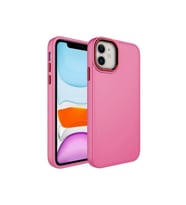 Apple iPhone 11 Uyumlu Kılıf Metal Çerçeve ve Buton Tasarımlı Silikon Zore Luna Kapak (Pembe)