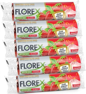 ŞeyliŞeyler - Florex Büzgülü Büyük Boy Çöp Torbası Çilek Kokulu 65x70 cm 1 Paket