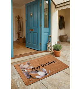 Valerine Life Kapı Önü Paspası 45x70cm Kaymaz Taban iç Dış Mekan Pudra Rengi Zambak Çiçeği
