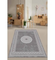 Gri Çerçeveli Kaymaz Tabanlı Makinede Yıkanabilir Halı AR690 - 100 x 160 cm