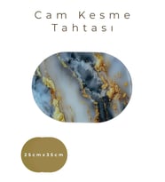 Cam Kesme Tahtası* Mutfak Tahtası Oval 25x35cm Mermer Mavi Altın Görünümlü