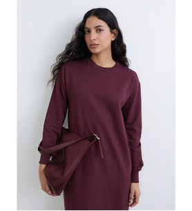 LCW Modest Bordo Bisiklet Yaka Sweat Elbise