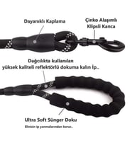 Köpekler İçin Gezdirme Tasması Reflektörlü 130 Cm Halat Orta Ve Büyük Boy Köpekler İçin Siyah