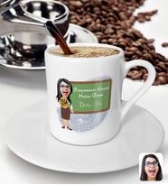 BK Gift Kişiye Özel Öğretmen Karikatürlü Türk Kahvesi Fincanı-1 (Beyaz)