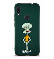 Xiaomi Redmi Note 7 Pro Soft Premier Kapak Squidward Dokunaç Tasarımlı Silikon Kılıf - Yeşil (Şeffaf)