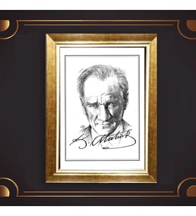 Altın Varaklı Çerçeveli Paspartulu Atatürk Tablo nl02A742 (Gold)
