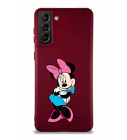Samsung Galaxy S21 Plus Soft Premier Kapak Minnie Mouse-D Tasarımlı Silikon Kılıf - Mürdüm (Şeffaf)