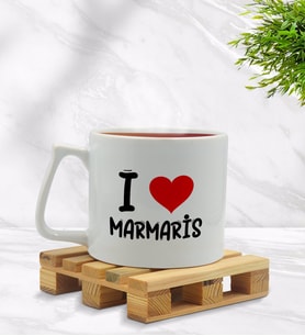 BK Gift I Love Marmaris Tasarımlı Middle Beyaz Kupa Bardak