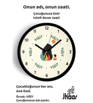 İsme Özel Ayıcık İle Çocuk Çocuk Odası Duvar Saati Orta Boy 30 cm Siyah Camlı Sessiz