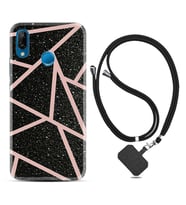 Huawei P20 Lite Mate 10 20 Lite Pro P40 Lite KılıfBoyun Askılı Silikon Pembe Şeritli Mermer 1312