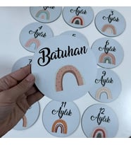 12 Aylık Plak Seti Baskılı Ahşap Bebek Fotoğraf Kartları (Mint Yeşili)
