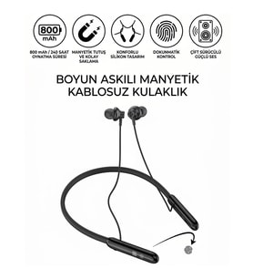 Manyetik Spor Kulaklığı Enseye Takılan Bluetooth Kulaklık Şarj Göstergeli Dokunmatik Kontrol
