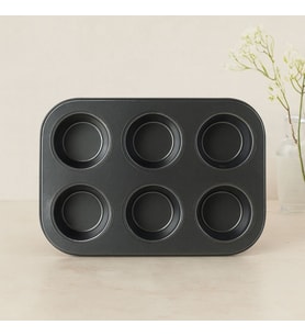 6 Gözlü Siyah Metal Muffin Kalıbı