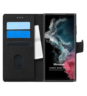 Microsonic Samsung Galaxy S22 Ultra Kılıf Fabric Book Wallet Siyah