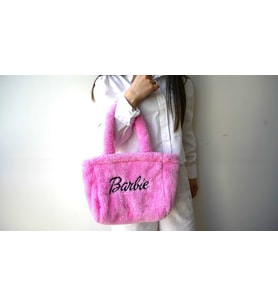 Barbie Peluş Fermuarlı Pembe Çanta Laptop Makyaj Günlük Çantası