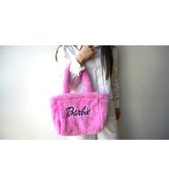 Barbie Peluş Fermuarlı Pembe Çanta Laptop Makyaj Günlük Çantası