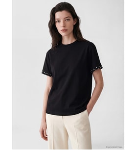 LCW Comfort Siyah Taşlı Soft Touch Kadın Tişört