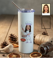 Kişiye Özel Karikatürlü Aşçı Pipetli Matara Aşçılar Günü Hediyesi