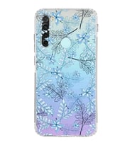 Xiaomi Redmi Note 8  Kamera Korumalı Kapak Floral Mavi Tasarımlı Şeffaf  Kılıf