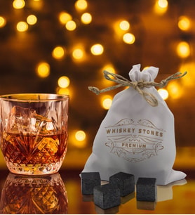 BK Gift Whiskey Stones Tasarımlı Özel Kesesinde 12’li Doğal Granit Viski Soğutma Taşı Seti - Model 4
