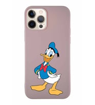 Apple iPhone 12 Pro Soft Premier Kapak Donald Duck-C Tasarımlı Silikon Kılıf - Pudra (Şeffaf)