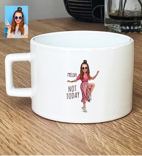 Kişiye Özel Karikatürlü Not Today Motivasyon Lüks Fincan Doğum Günü Hediyesi