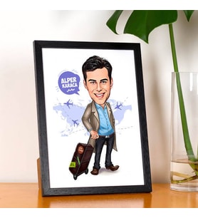 Kişiye Özel Seyahat Sever Erkek Karikatürlü Resim Çerçevesi
