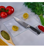 Miabella Home  Şeffaf Cam Kesme Tahtası, Kesme Tablası  Kenarları Oval, Antibakteriyal, Sunum Tahtası (Çok Renkli)