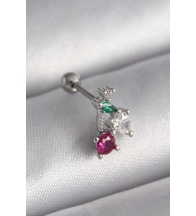 pilelistore 316L Çelik Gümüş Renk Zirkon Taşlı Tragus Piercing - TJ-PR1227