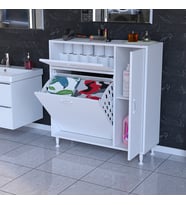 Modilayn Yenice 90 x 97,5 x 31,8 cm Kirli Çamaşır Dolabı Sepetli Banyo Dolabı (Beyaz)