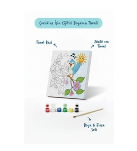 Şarkı Söyleyen Kuş Temalı Çocuk Boyama Tuvali – Şövalesiz Eğitici Boyama Seti 20x20 cm