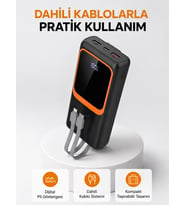 Powerbank 20000 mAh Dijital Ekranlı ve Çok Kablolu Hızlı Şarj Cihazı