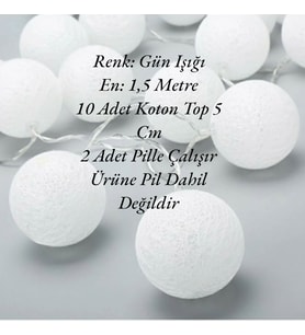 Brokoli Home Koton Top Dizeleri Ramazan Bayramı Işığı Süsü Günışığı Led Işık 1,5 Metre 10 Toplu Pilli Gün Işığı Rengi Led Büyük Toplu