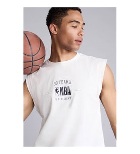 Defacto Oversize NBA Baskılı Ekru Erkek Kolsuz T-shirt G0909AX/ER105