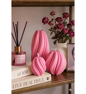 Spiral Rüya Mum 3'lü Set - Mumelia Candles Doğal Soya, El Yapımı, Dekoratif - Pembe