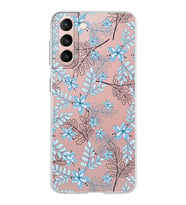 Samsung Galaxy S21 Kapak Floral Mavi Tasarımlı Şeffaf Silikon Kılıf