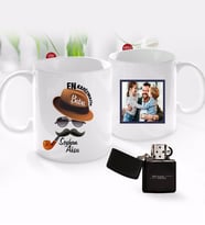 BK Gift Kişiye Özel Babalar Günü Hediyesi Fotoğraflı Kupa Bardak ve Benzinli Çakmak Seti-94 (Model 1)