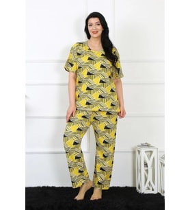 pilelistore- Kadın 5XL-6XL-7XL-8XL Büyük Beden Kısa Kol Pijama Takım Sarı