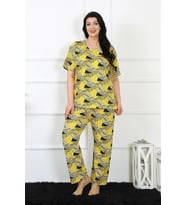 pilelistore- Kadın 5XL-6XL-7XL-8XL Büyük Beden Kısa Kol Pijama Takım Sarı